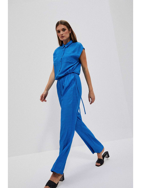 Moodo Pantaloni azurii cu tăietură largă Moodo