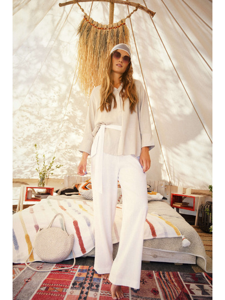 Moodo Pantaloni din in cu tăietură largă Moodo