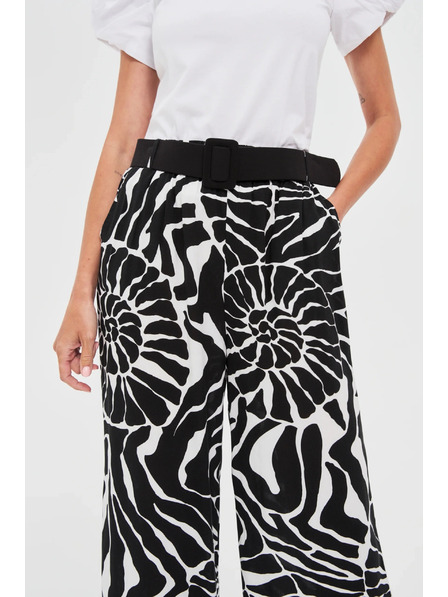 Moodo Pantaloni din viscoză cu curea, negri Moodo