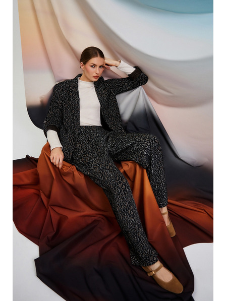 Moodo Pantaloni negri cu model de leopard Moodo