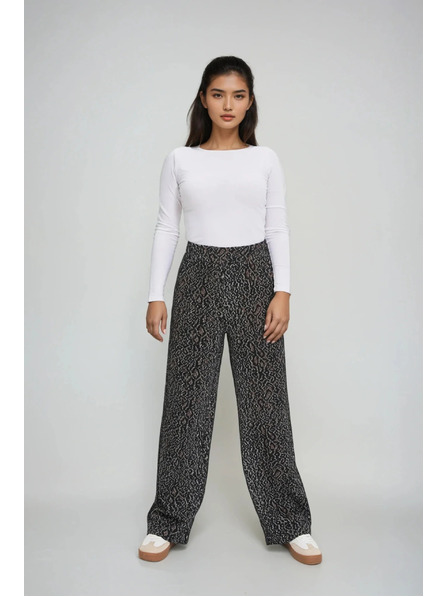 Moodo Pantaloni negri cu model de leopard Moodo