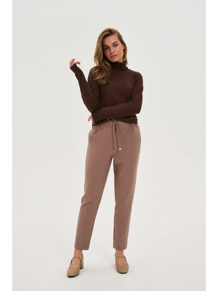 Moodo Pantaloni bej închis cu structură și talie dreaptă Moodo