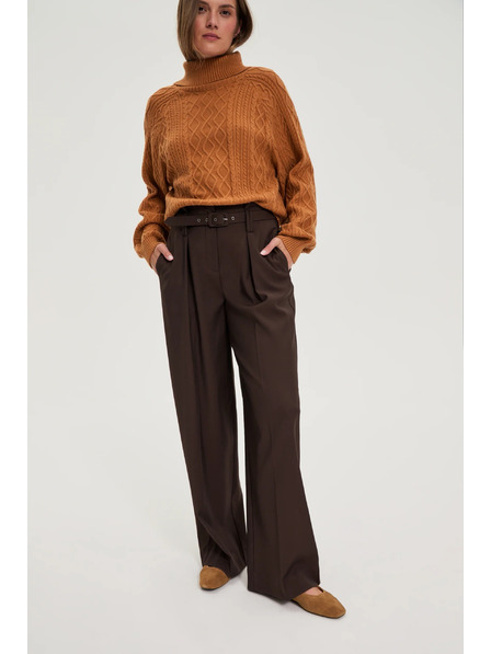 Moodo Pantaloni maro cu structură și curea Moodo