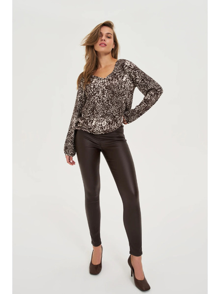 Moodo Pantaloni din piele lucioasă maro Moodo