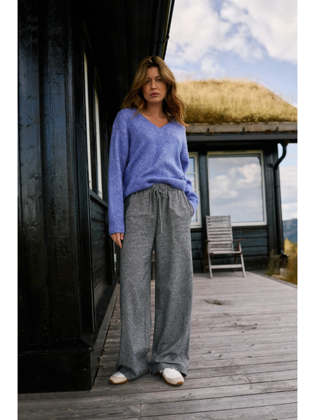 Moodo Pantaloni din bumbac gri cu talie largă Moodo