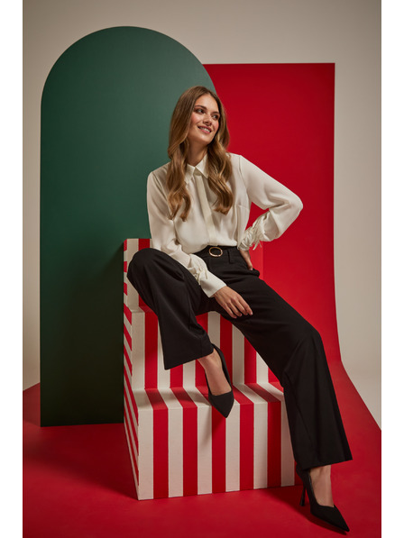 Moodo Pantaloni negri cu structură și curea Moodo