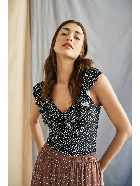 Moodo Costum de baie întreg negru cu decolteu decorativ Moodo