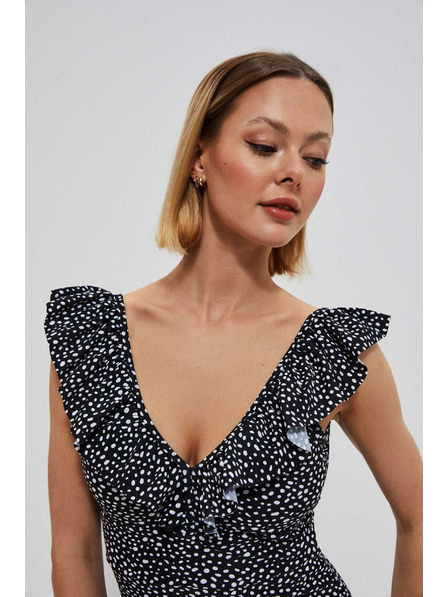 Moodo Costum de baie întreg negru cu decolteu decorativ Moodo