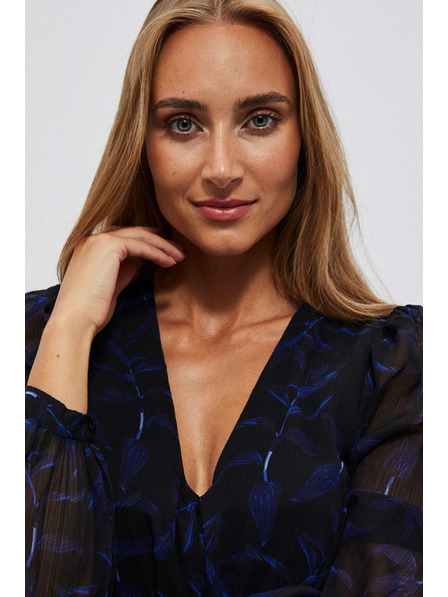 Moodo Rochie midi neagră cu imprimeu și mâneci bufante Moodo