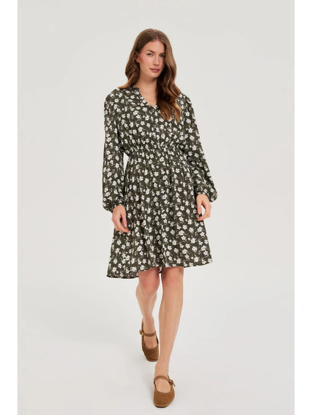 Moodo Rochie evazată cu imprimeu floral verde măsliniu Moodo