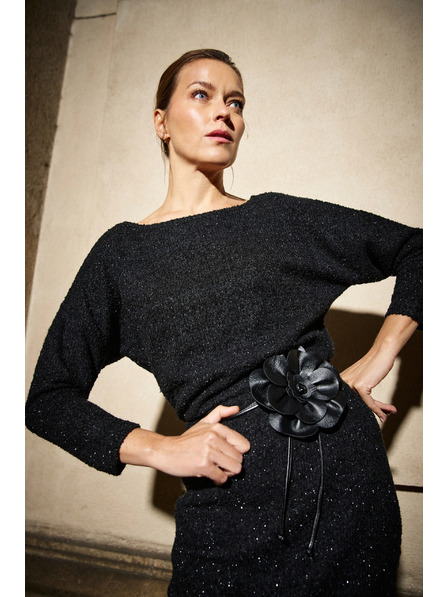 Moodo Rochie negre ornamentate cu fir sclipitor Moodo