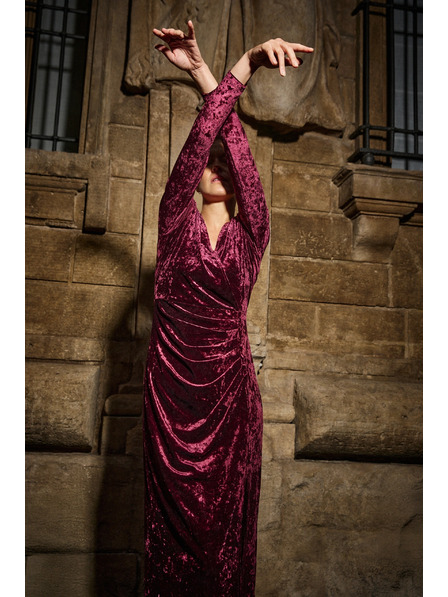 Moodo Rochie midi de catifea vișinie Moodo