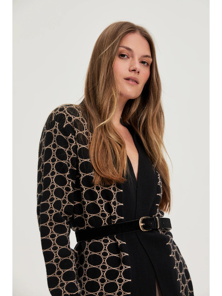 Moodo Cardigan negru cu model geometric Moodo