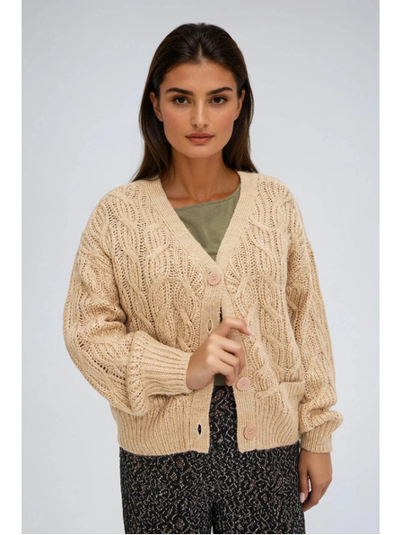 Moodo Cardigan bej cu decolteu în V Moodo