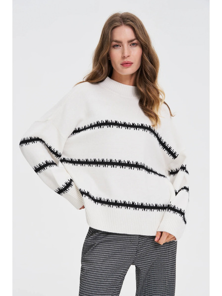 Moodo Pulover alb cu dungi și linie de umăr coborâtă Moodo