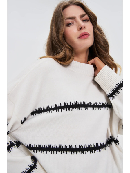 Moodo Pulover alb cu dungi și linie de umăr coborâtă Moodo