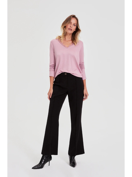 Moodo Pulover cu decolteu din dantelă roz Moodo