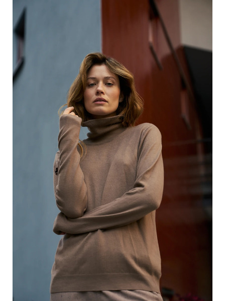 Moodo Pulover simplu cu guler înalt bej Moodo