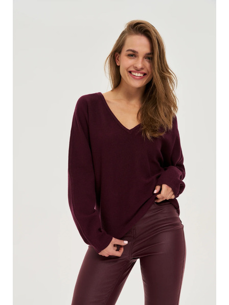 Moodo Pulover cu decolteu în V vișiniu Moodo