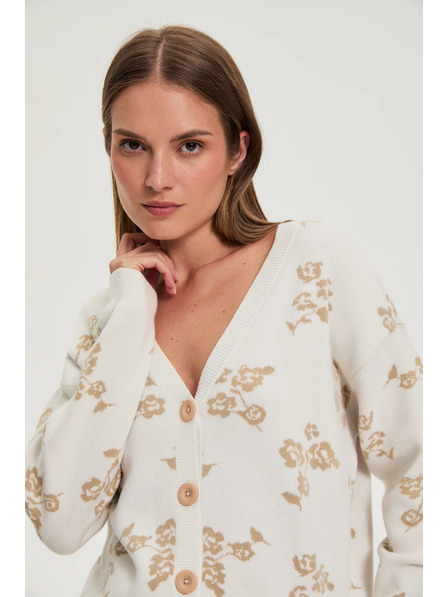 Moodo Cardigan bej cu model floral Moodo
