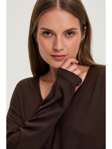 Moodo Pulover cu decolteu în V maro Moodo