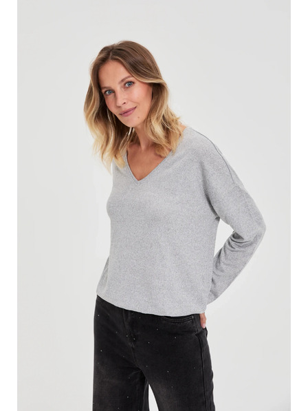Moodo Pulover gri cu decolteu în V Moodo