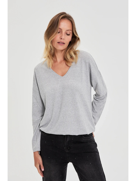 Moodo Pulover gri cu decolteu în V Moodo