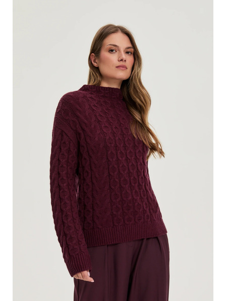 Moodo Pulover cu model decorativ de tricot burgundy Moodo