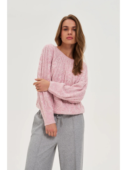 Moodo Pulover roz cu împletitură decorativă Moodo