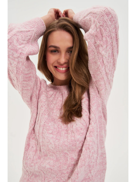 Moodo Pulover roz cu împletitură decorativă Moodo
