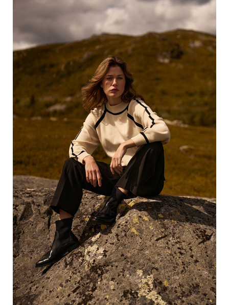 Moodo Pulover bej cu jumătate de guler rol Moodo