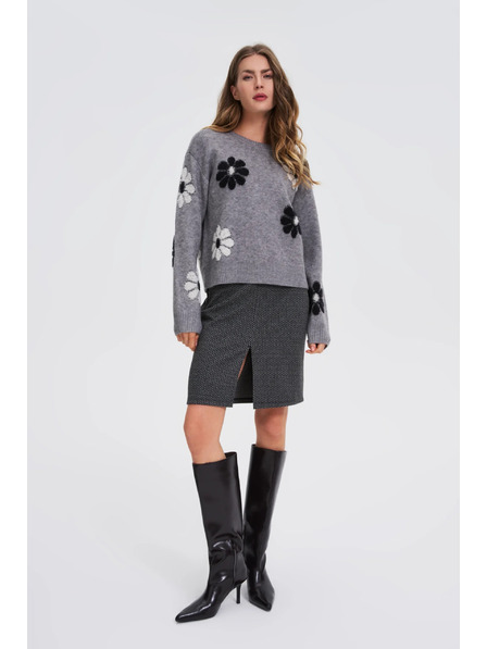 Moodo Pulover gri cu model floral Moodo