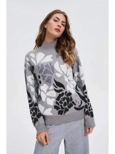 Moodo Pulover gri cu guler rol Moodo