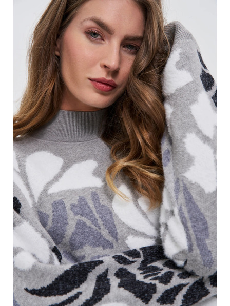 Moodo Pulover gri cu guler rol Moodo