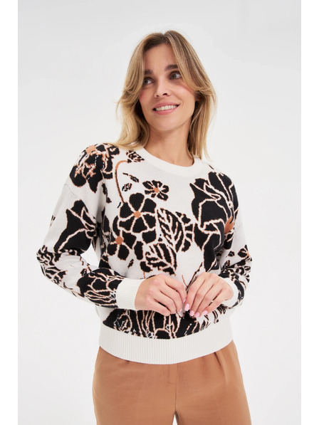 Moodo Pulover bej cu flori Moodo