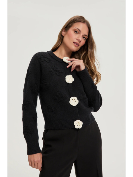 Moodo Jachetă neagră cu aplicație florală Moodo