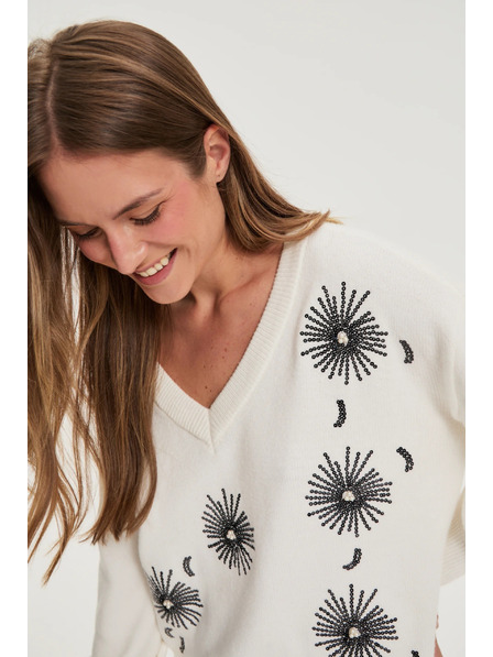 Moodo Pulover alb cu paiete Moodo