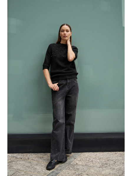 Moodo Pulover negru decorat cu mărgele Moodo