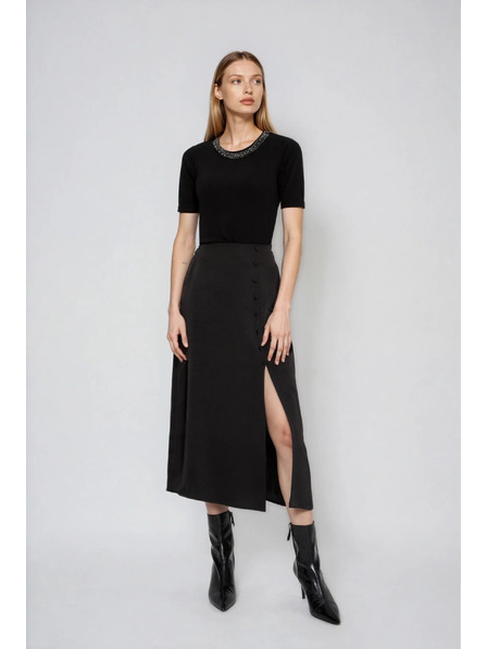 Moodo Pulover negru cu decolteu decorativ Moodo