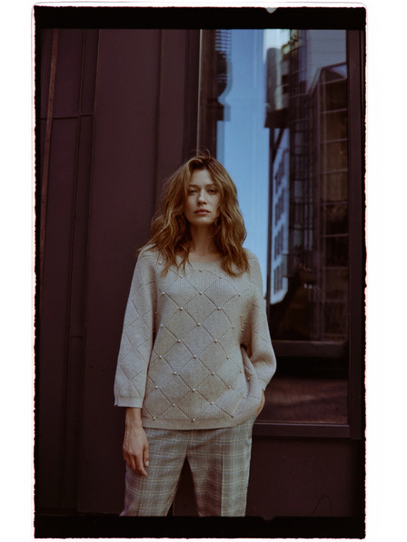 Moodo Pulover bej decorat cu mărgele Moodo