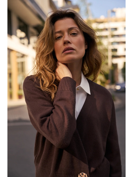 Moodo Jachetă maro cu buton decorativ Moodo