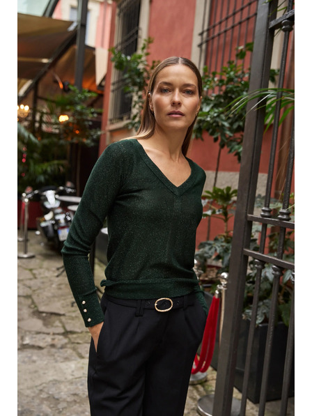 Moodo Pulover verde cu fir metalic Moodo