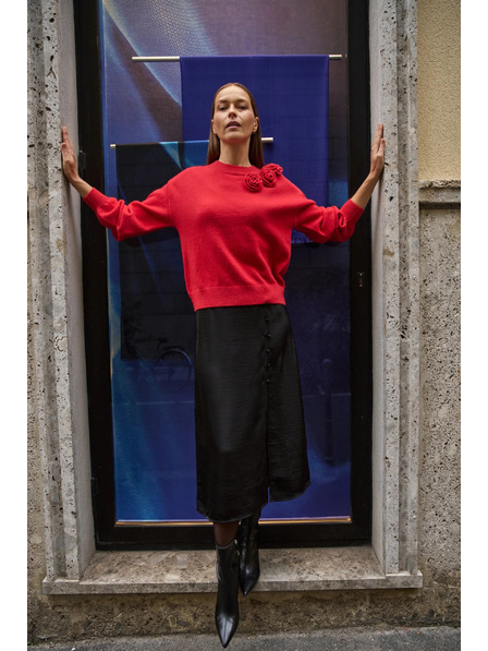 Moodo Pulover roșu cu trandafir Moodo