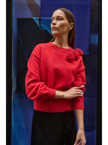 Moodo Pulover roșu cu trandafir Moodo