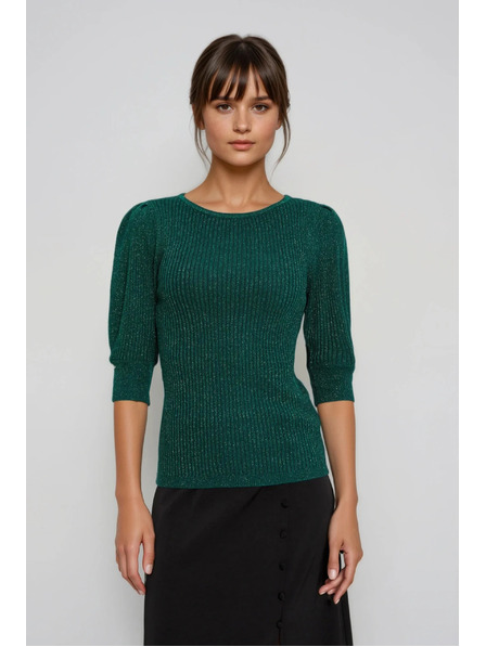 Moodo Pulover verde cu mâneci bufante Moodo