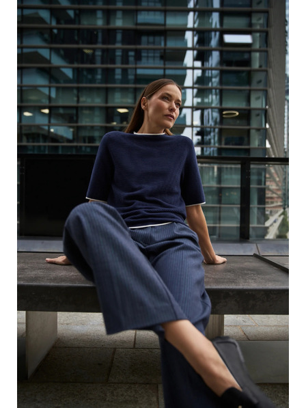 Moodo Pulover bleumarin cu mânecă scurtă Moodo