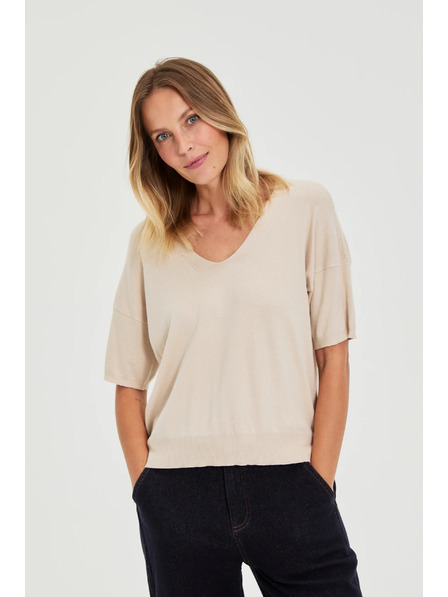 Moodo Pulover cu mânecă scurtă bej Moodo