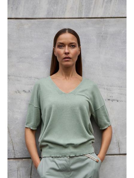 Moodo Pulover măsliniu cu mânecă scurtă Moodo