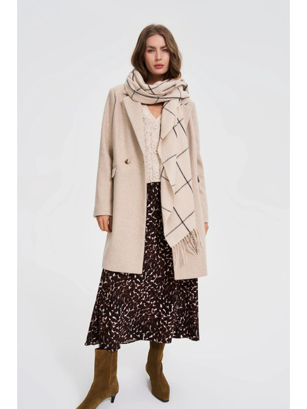 Moodo Șal în carouri cu ciucuri bej Moodo