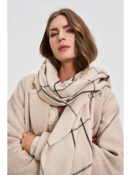 Moodo Șal în carouri cu ciucuri bej Moodo